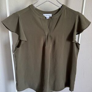 Calvin Klein Green Flutter Sleeve Blouse